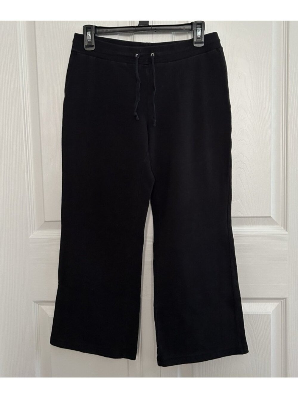 Style & Co Sport Women's Drawstring Fleece Crop Pants Black Petite Size SP